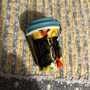 Starbucks “North Carolina” 2017  Floral Mini Cup Ornament with Blue Lid NWOB